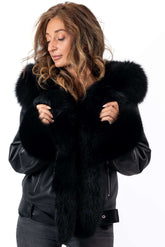 Women's exclusive lambskin coat Alexa with hood